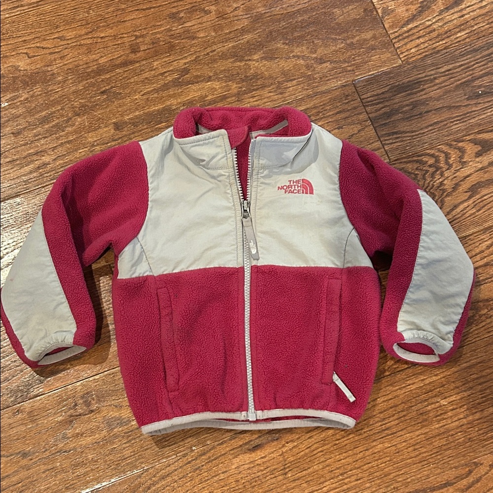 The North Face Kids Raspberry Pink and Light Gray Fleece Jacket